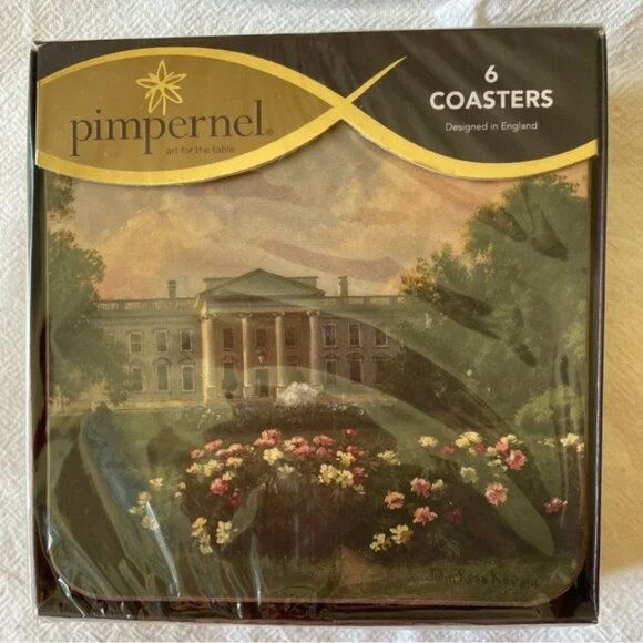 NIB! Set of 6 PIMPERNEL White House COASTERS Roses Artwork by John Russ Key 1914 - Picture 2 of 11